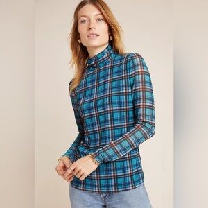 Rebecca Taylor La Vie Plaid Mesh Turtleneck Blouse